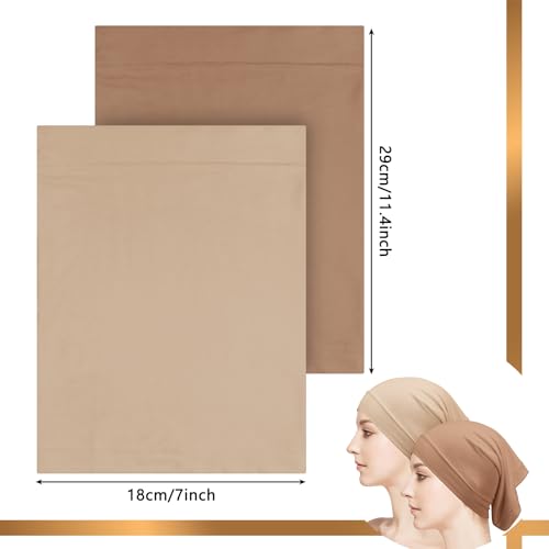 Loopeer 2 Pcs Hijab Undercaps No Slip for Women Islamic Muslim Hijab Cap Scarf for Turban Tube Neck Cover - color: Camel, Beige