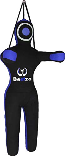 Bestzo MMA Jiu Jitsu Judo Punching Bag Wrestling Grappling Dummy-Unfilled - color: Synthetic Leather Black Blue, size: 70 inches (6 ft)