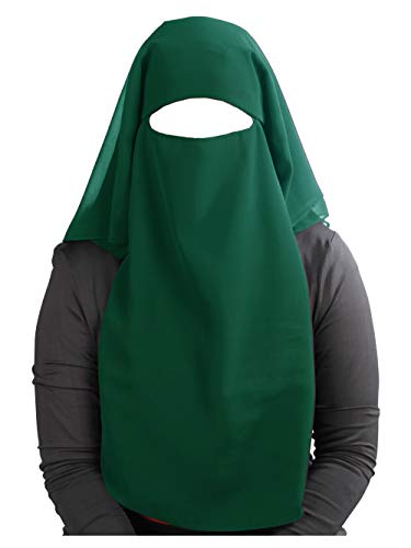 MyBatua 3 Layers Saudi Niqab In Breathable Georgette, Wholesale Price, 1pc Face Veil NQ-003 - color: Dark Green