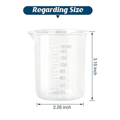 6-Pack 150ml Plastic Lab Beakers, Graduated Measuring Cups with Pour Spout, Transparent PP for Science Experiments, Kitchen & DIY - style: 150 ML