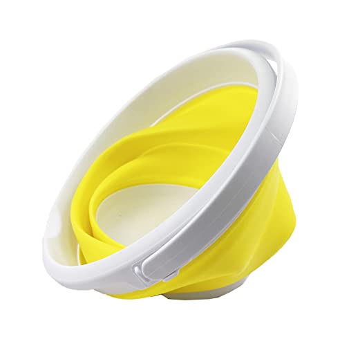 SAMMART 5.5L (1.4 Gallon) Collapsible Plastic Bucket - Foldable Round Tub - Portable Fishing Water Pail - Space Saving Outdoor Waterpot (White/Lemon) - color: White/Lemon