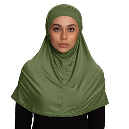 TheHijabStore.com Women's 2 Piece Amira Jersey Hijab - Soft Modal Stretch Head Scarf with Tube Under Scarf Cap - color: Olive Green