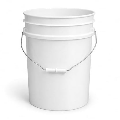 5 Gallon Bucket - Food Grade Bucket BPA-Free, White, 6 Packs | Metal Handle Grip, Heavy-Duty 90 Mil HDPE Plastic Pail, Food Safe Stackable Utility Container, Lid Not Included, Made in USA - color: White, size: 6 Packs