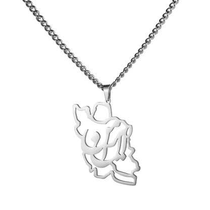 LIKGREAT Iran Map Necklace with Persian Calligraphy Stainless Steel Iranian Cultural Farsi Script Pendant Necklace Patriotic Peace Jewelry - color: 1-sliver