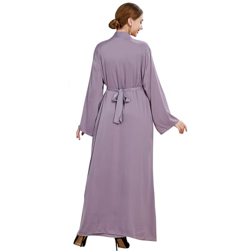 Islamic Abaya Dress for Women Muslim Maxi Abayas 2pcs Silky Fashion Dress Set Daily Kaftan Jilbab Outfit Women Eid Robe - color: Purplea, size: Large