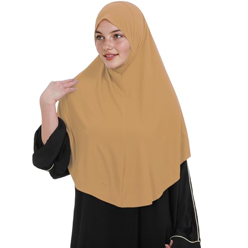 Instant Hijab for Women Muslim Stretchy Prayer Hijab Islamic Headscarf - color: Khaki