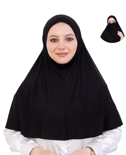 Prien Easy To Wear Hijab For Women, Muslim Instant Turban With Niqab, Islamic Clothes, Soft Scarf For Prayer, Abaya, Khimar - color: Black