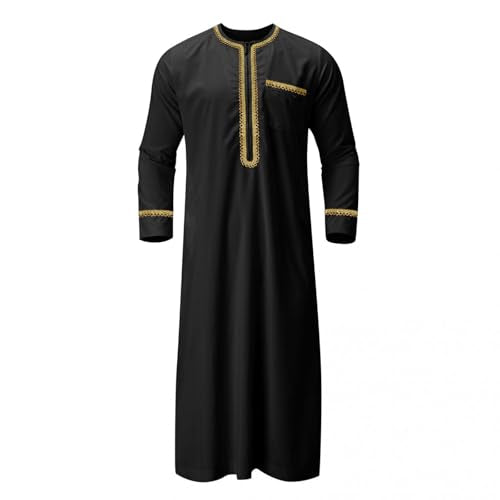Muslim Clothes For Men Islamic Clothing Umrah Arabic Thobe Kaftan - color: Black, size: 3X-Large