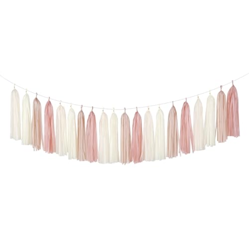 Champagne-Gold Beige Boho Party-Decorations Tassel-Garland - 20pc Fall Baby Shower Birthday Wedding Bridal Tassel,Autumn Engagement Bachelorette Banner Streamers,Neutral Rustic Backdrop Decor Panduola - color: Champagne-gold Beige