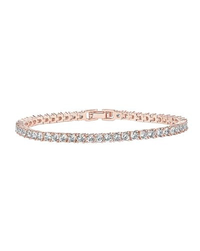 PAVOI 14K Gold Plated 3mm Cubic Zirconia Classic Tennis Bracelet | Gold Bracelets for Women - color: 14K Rose Gold, size: 6.5 Inches