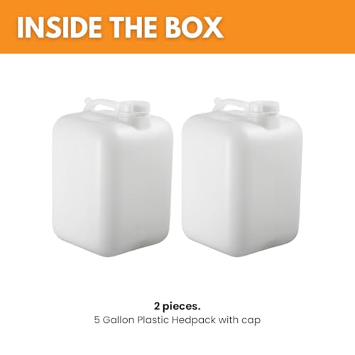 FastRack 5 Gallon Hedpak with Cap (Pack of 2) | BPA-free, Food-Grade, and Leak-Proof | White Water Container | Ideal for brewing, fermentation, or storage