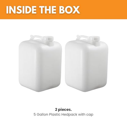FastRack 5 Gallon Hedpak with Cap (Pack of 2) | BPA-free, Food-Grade, and Leak-Proof | White Water Container | Ideal for brewing, fermentation, or storage
