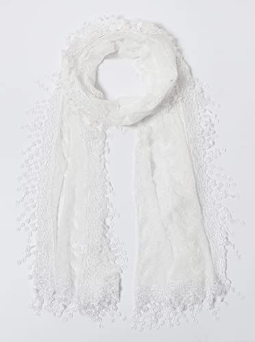 Cindy & Wendy Lightweight Soft Leaf Lace Fringe Scarf Bridal Shawl for Women - color: Ivory-sh