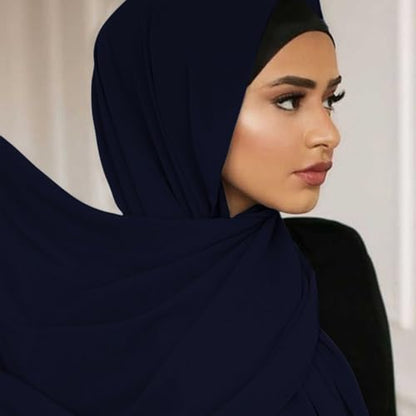 Hijab Scarf for Women Soft Cotton Muslim Jersey Hijab Head Wrap Scarves Fashion Long Scarf Shawls - color: Navy