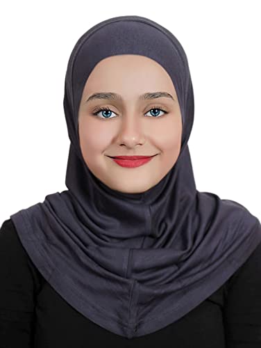 AL AMIRA Girl's Hijab Cotton 1 piece Amira Headscarf Cotton one Pcs Hijab - color: Dark Gray