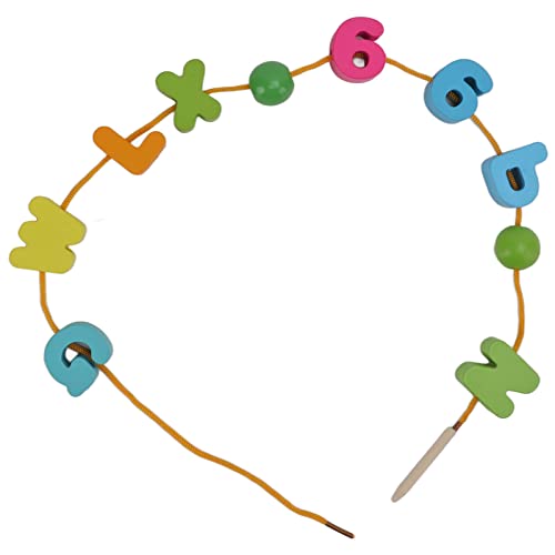 Wooden Rainbow Threading Letters Numbers Toy, 51Pcs Alphabet Lacing Beads for Kids Stringing Teachers Motor Skills Multi Color craftwood