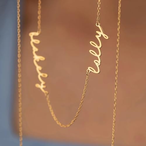 Ajiangwu 18K Gold Plated Name Necklace Personalized,Multiple Custom Name Necklace Family Necklace with Kids Names Customized Choker Necklace for Women - color: 2 Names