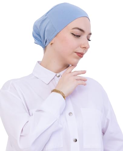 Prien Soft Undercap Hijab for Women, Cotton Islamic Bonnet, Muslim Head Scarf Inner Cap for Prayer Wear, Turban Hat Ramadan - color: Light Blue