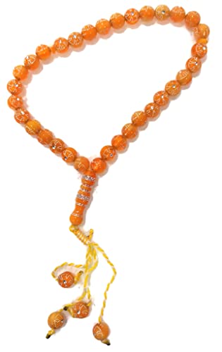 Muslim Tasbih 33 Prayer Bead Rosary AMN-312 Islam Praying Misbaha Beautiful Design 10 mm. Islamic Religion Subha Sibha Eid Ramadan Gift (Yellow) - color: Yellow