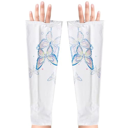 OULIGET Sun Protection Cooling Sleeves,Anti-slip Gardening Arm Sleeves,Loose Large Opening Butterfly Boho UV Cover for Women - color: Blue