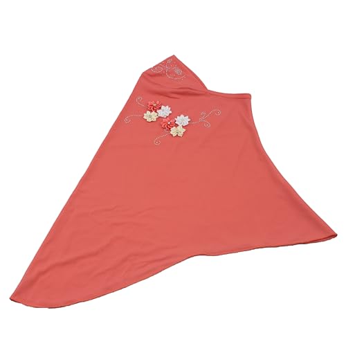 Instant Hijab for Kids Girls Hijabs Muslim Islamic Head Scarf with Rhinestone and Flowers - color: Watermelon