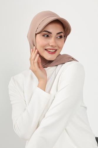Aisha's Design Full Coverage Cotton Bonnet Hijab with Visor Modest Underscarf Bonnet - color: Mink