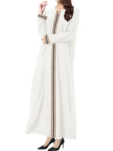 WSPLYSPJY Embroidered Abaya Muslim Dresses for Women Prayer Robe - color: White, size: X-Large