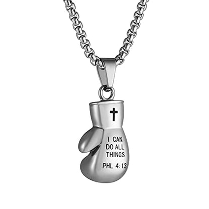 HZMAN Men Women Punk Stainless Steel Boxing Glove Chain Pendant Necklace - color: PHL4:13 silver