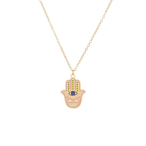Stainless Steel Hebrew CHAI Necklace | Hand of Fatima Pendant | Turkish Evil Eye Charm | Israel Map Blessing Necklace | Protection Jewelry for Women men Include a Gift Box - color: Gold-Hamsa-1251