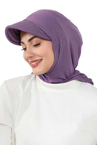 Aisha's Design Full Coverage Cotton Bonnet Hijab with Visor Modest Underscarf Bonnet - color: Purple