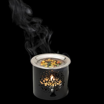 Handmade Black Iron Incense Burner/Incense Censer with Stainless Steel Sieve – 2.36-Inch Height Featuring Tree of Life Motif – Ideal for Aromatherapy and Tea Light Burning. Tealight Included - color: 2.4 Inch Tree of Life Iron