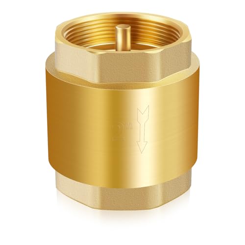 Solid Brass Spring Check Valve, 2 Inch NPT Female Thread Non Return One Way Horizontal Vertical In-Line Water Check Valve for Well, Pump, Tank, Backflow Preventer - size: 2'' NPT-1PC