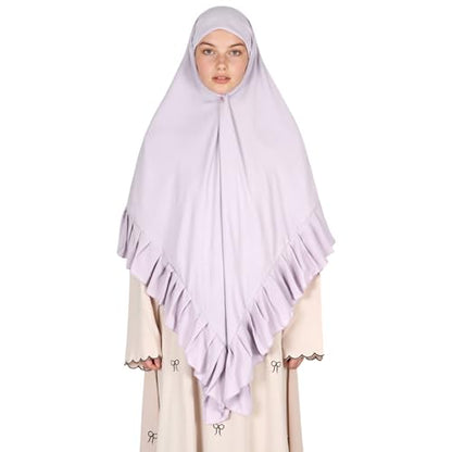 Prayer Hijab for Women Muslim Cotton Blend Lightweight Ruffled Square Scarf - color: Light Purple