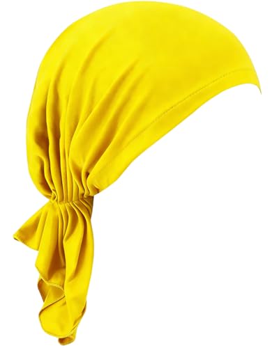 Chemo Headwear for Women Pre-Tied Head Scarf Slip On Headwraps Soft Turbans Cancer Hats Beanie Coverings Scarves - color: Yellow