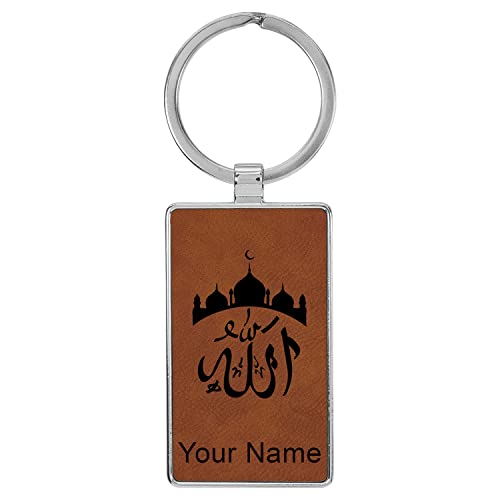 LaserGram Rectangle Keychain, Allah 2, Personalized Engraving Included (Metal Frame) - color: Dark Brown