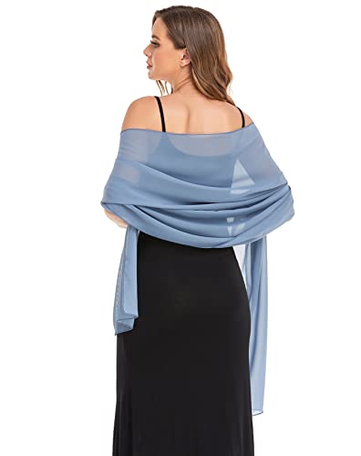 Shawls and Wraps for Evening Dresses Sheer Chiffon Women Elegant Soft Silky Wraps Wedding Bridal Scarf - color: Dusty Blue, size: 79*26‘’