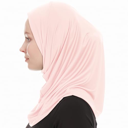 Plain Ready To Wear Amira Hijab for Women - Muslim Instant Amira Jersey Scarf – Soft Muslim One Piece Instant Hijab Headscarf - color: Pink