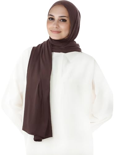 Lina & Lily Pre-sewn Instant Slip-on Modal Jersey Hijab Head Scarf Wrap for Muslim Women - color: Dark Brown