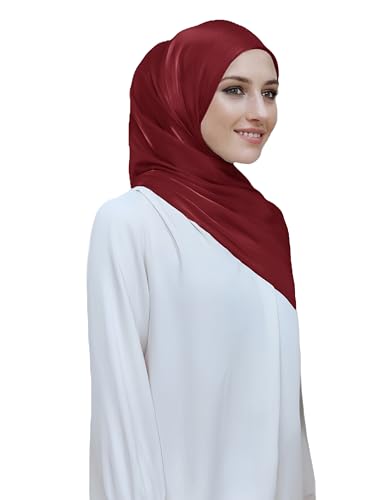Lina & Lily Sheen Shimmer Women's Crepe Scarf Shawl Wrap Head Hijab Lightweight - color: Dark Red
