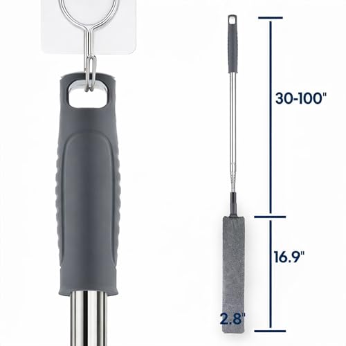 Retractable Gap Dust Cleaner with Extension Pole, Cleaning Tools with 3 Microfiber Dusting Cloths, Extendable Long Handle Duster for Cleaning Under Refrigerator Furniture Appliance | Cleaning Tools with 3 Microfiber Dusting Cloths | Long Handle Duster 30-