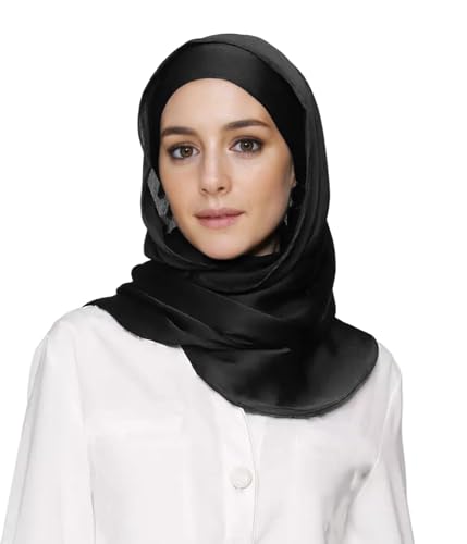 Lina & Lily Premium Crinkled Satin Hijab Head Scarf Shawl for Muslim Women - color: Black