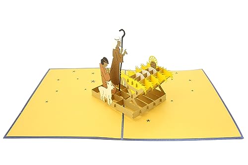 PopLife® Nativity Manger, Birth of Jesus Pop Up Christmas Card - Handmade 3D Holiday Greeting, Blank Merry Christmas Note, Small Stocking Present for Friends and Family - color: Nativity Manger