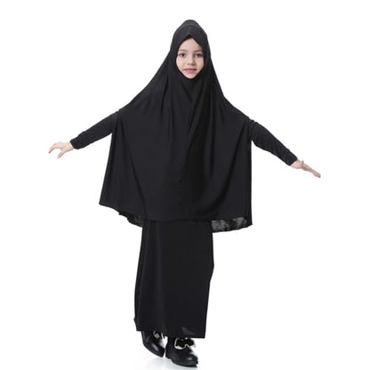 Girls Prayer Dress Muslim Abaya with Hijab 2pcs for Teen Girl Long Sleeve Islamic Maxi Set Arabic Ramadan Jilbab Eid Clothing - color: B-black, size: 9-10 Years
