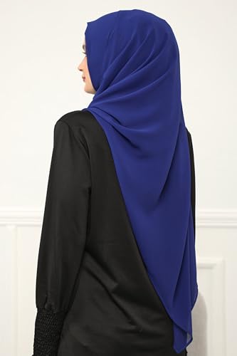 Aisha's Design Instant Chiffon Shawl for Women Modesty Turban Hijab Head Wrap Ready to Wear Women Headscarf - color: Sax Blue