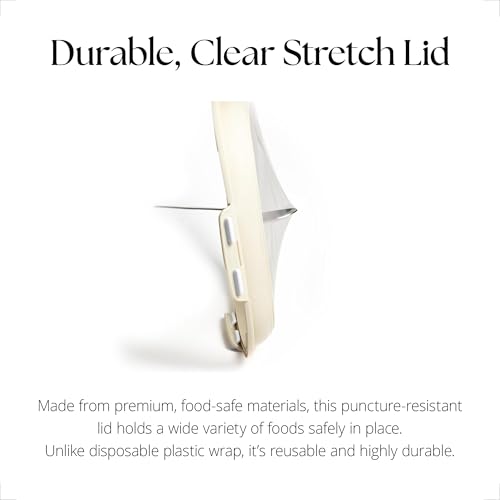 Crudités | Portable Snack Tray | Square 4-Pack | Cream White | Reversible Stretch Lid Food Containers | BPA-Free, Freezer & Dishwasher Safe | Meal-Prep, Charcuterie, Salads, Picnic, Travel - size: Square, 4 Pack, Cream White