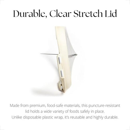 Crudités | Portable Snack Tray | Square 4-Pack | Cream White | Reversible Stretch Lid Food Containers | BPA-Free, Freezer & Dishwasher Safe | Meal-Prep, Charcuterie, Salads, Picnic, Travel - size: Square, 4 Pack, Cream White