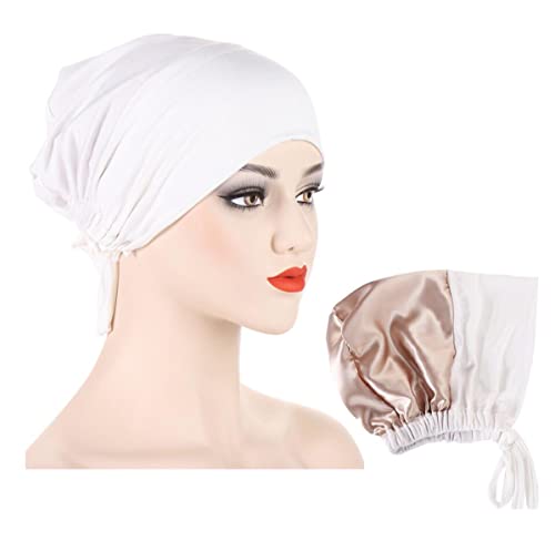 ® Soft Satin Turban Hat Inner Hijab Caps Underscarf Bonnet Hat Headwear for Cancer&Sleep - color: 2white+2black