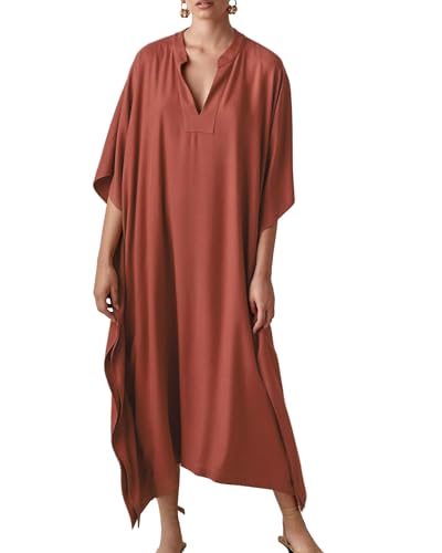 Bsubseach Women Kaftan Dresses Caftan Maxi Dress Swimsuit Cover Up Moomoo - color: B-orange Red