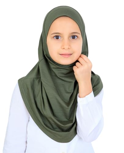 Prien Ready To Wear Hijab For Girls, Soft Viscose Muslim Scarf For Kids, Instant Islamic Clothing For Women For Ramadan, Eid - color: Khaki