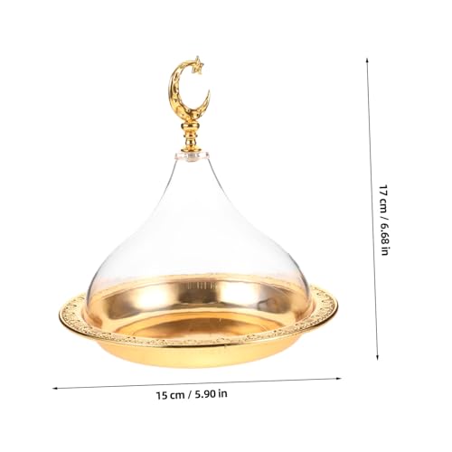TIDTALEO 1 Set Dessert Plate eid Ramadan Food Tray Ramadan Food Plate Cake Serving Platter Snack Holder Cake Stand with Dome Serving Tray appertizer Salad Bowl with Cover Zinc Alloy